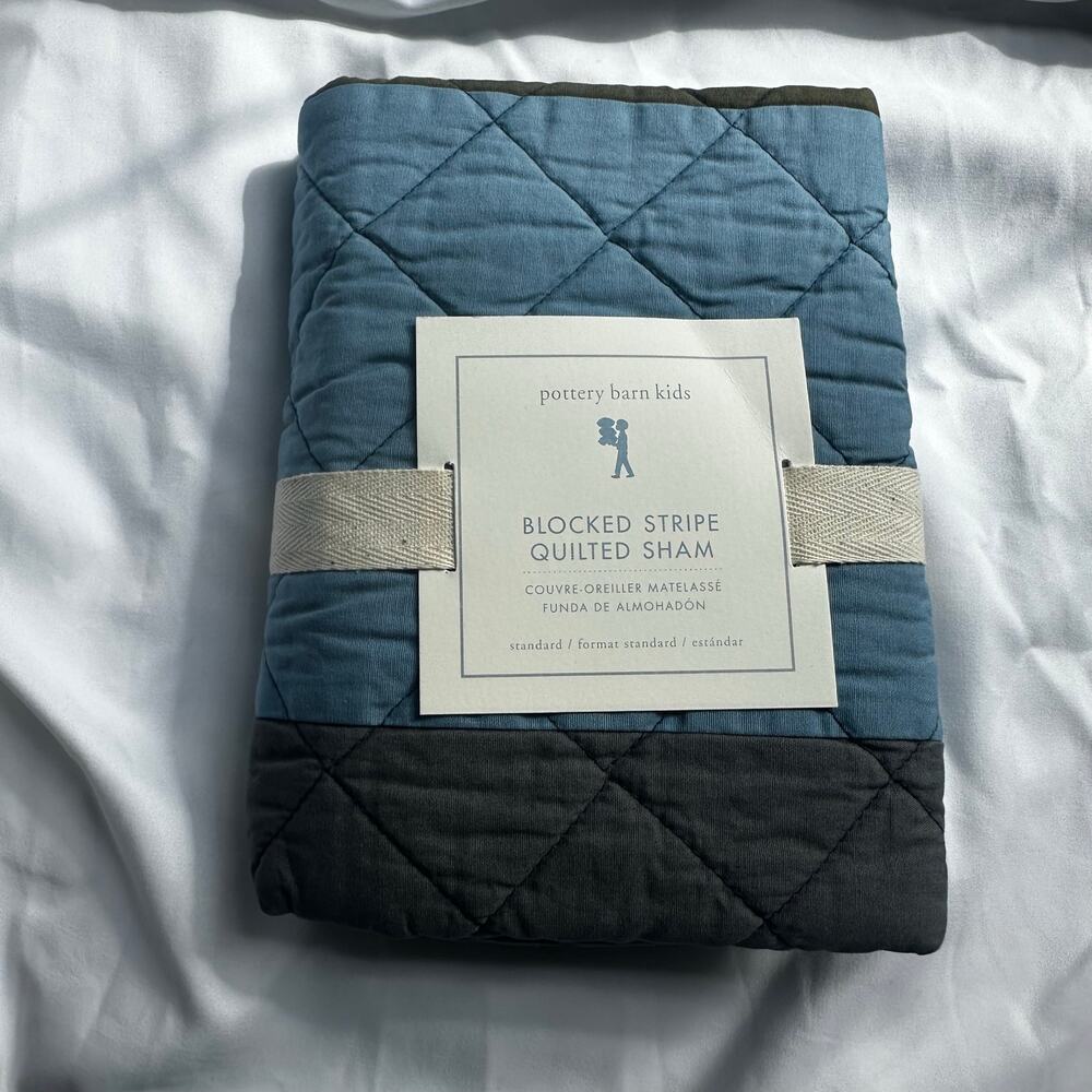 NEW Pottery Barn Kids Blocked Stripe Quilted Sham
